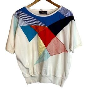 Vintage 20 ANS by Mariea Kim Embroidered Patch Work Woman's Short Sleeve Top